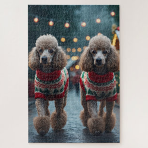 Puzzle Perros de Poodle Navidad Nieve Fiesta