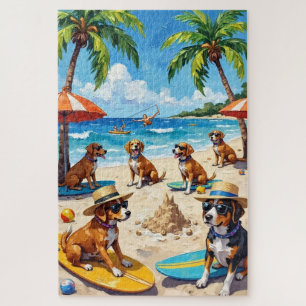 Puzzle Perros Divertidos Fiesta en la Playa Arte de Amant