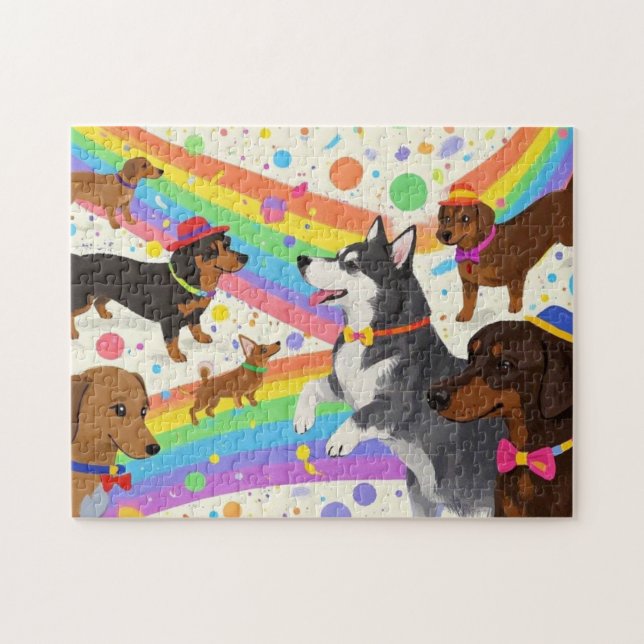 Puzzle Perros divertidos y bonitos con arco iris (Horizontal)