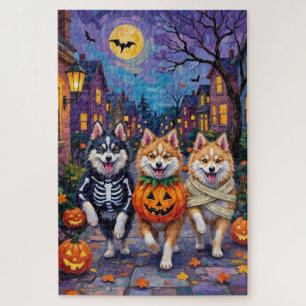 Puzzle Perros Esquimales Americanos haciendo 'Truco o Tra