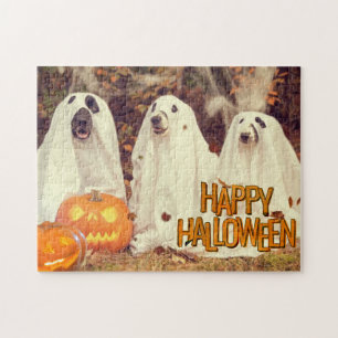 Puzzle Perros felices de Halloween adornados con disfrace