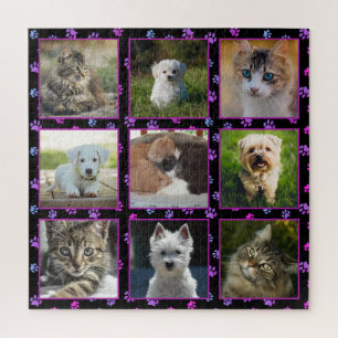 Puzzle Perros Gatos Rosa Púrpura Azul Huellas de Pata Fot