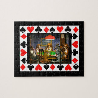 Puzzle Perros jugando al póquer con el borde de las carta