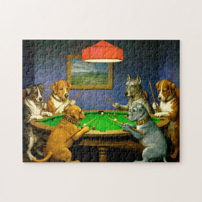Puzzle Perros jugando billar snooker broma divertida (Horizontal)