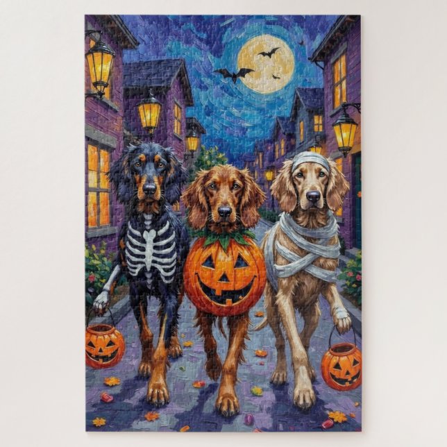 Puzzle Perros Lebrel Afgano Pidiendo Dulces en Halloween (Vertical)