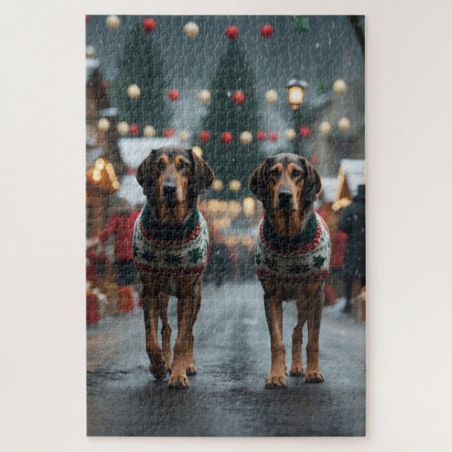Puzzle Perros lobo navideños Navidad Nieve Fiesta (Vertical)