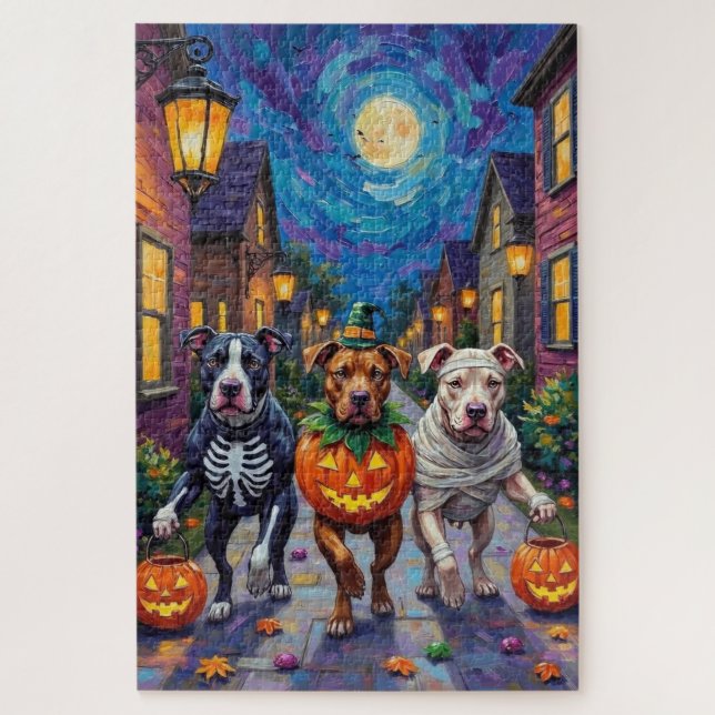 Puzzle Perros Pitbull Trick-or-Treating  Disfraces de Hal (Vertical)