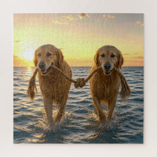 Puzzle Perros Retriever Dorados con Cuerda Anudada