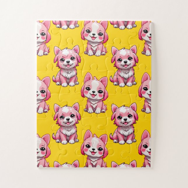 Puzzle Perros rosados lindos - Amarillo  (Vertical)