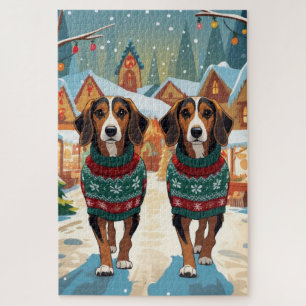 Puzzle Perros Sabueso Afganos Navidad Nieve Fiesta