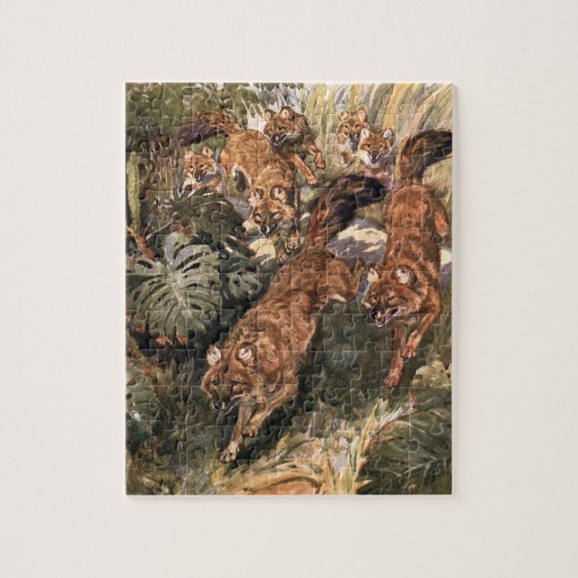 Puzzle Perros salvajes antiguos, dholes de Winifred Auste (Vertical)