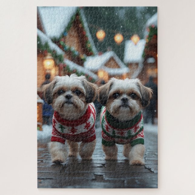 Puzzle Perros Shih Tzu Navidad Nieve Fiesta (Vertical)