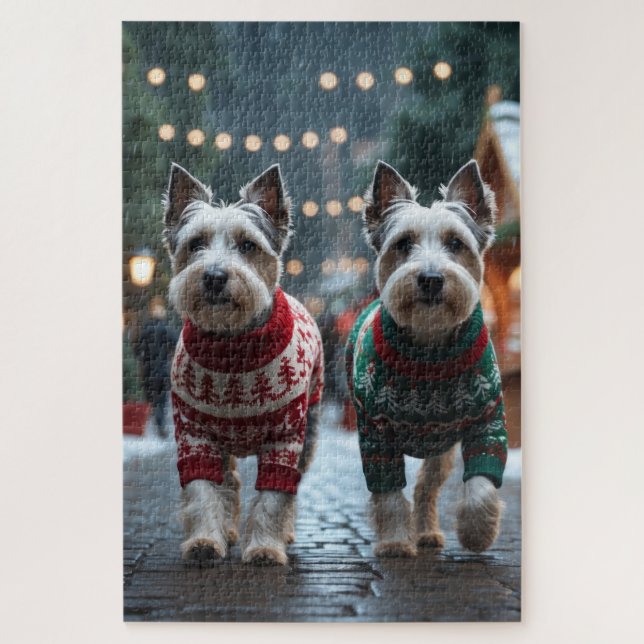 Puzzle Perros Skye Terrier Navidad Nieve Fiesta  (Vertical)