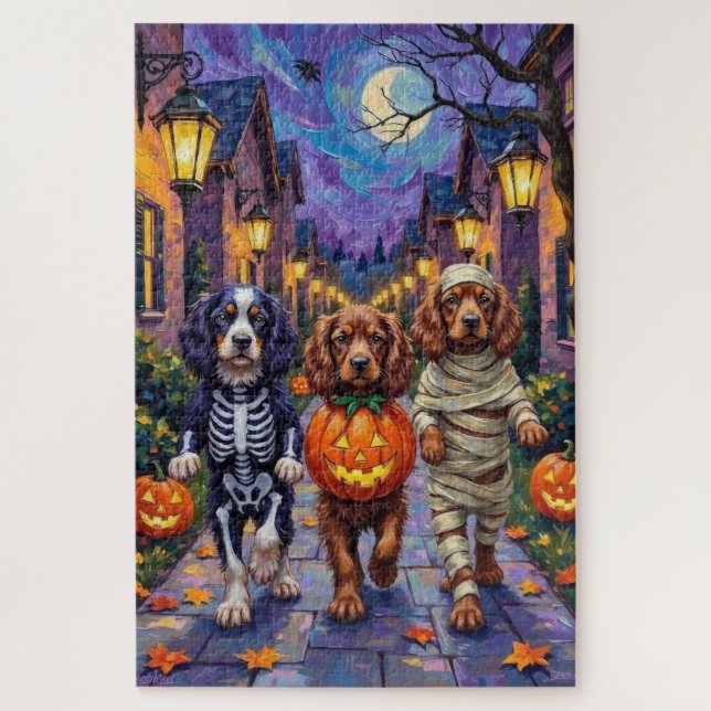 Puzzle Perros Sussex Spaniel con disfraces de Halloween (Vertical)