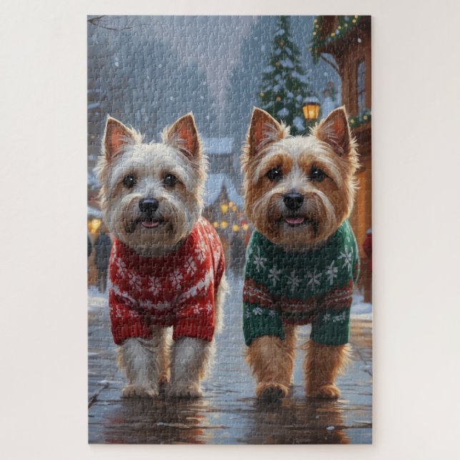 Puzzle Perros Terrier Cairn Navidad Nieve Fiesta  (Vertical)