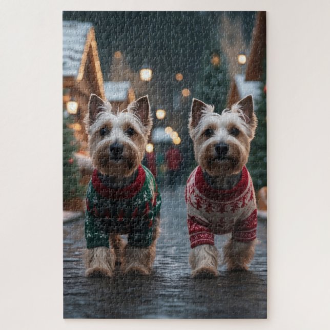 Puzzle Perros Terrier Escocés Navidad Nieve Fiesta (Vertical)