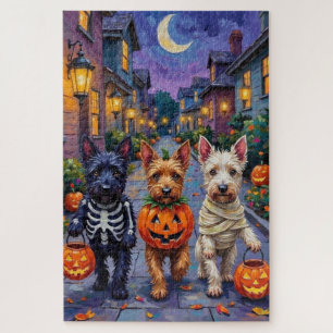 Puzzle Perros Terrier Escoceses con disfraces de Hallowee