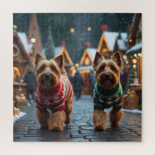 Puzzle Perros Terrier Trigo Navidad Nieve Fiesta 