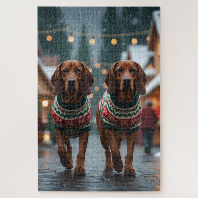 Puzzle Perros Treeing Walker Coonhound Navidad Nieve  (Vertical)