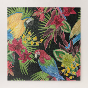 Puzzle Perros, tropicales, acuarelas, patrón sin costuras