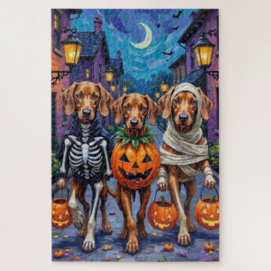 Puzzle Perros Vizsla pidiendo dulces con disfraz de Hallo