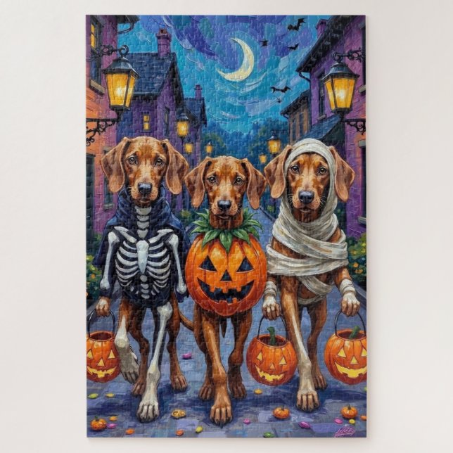Puzzle Perros Vizsla pidiendo dulces con disfraz de Hallo (Vertical)