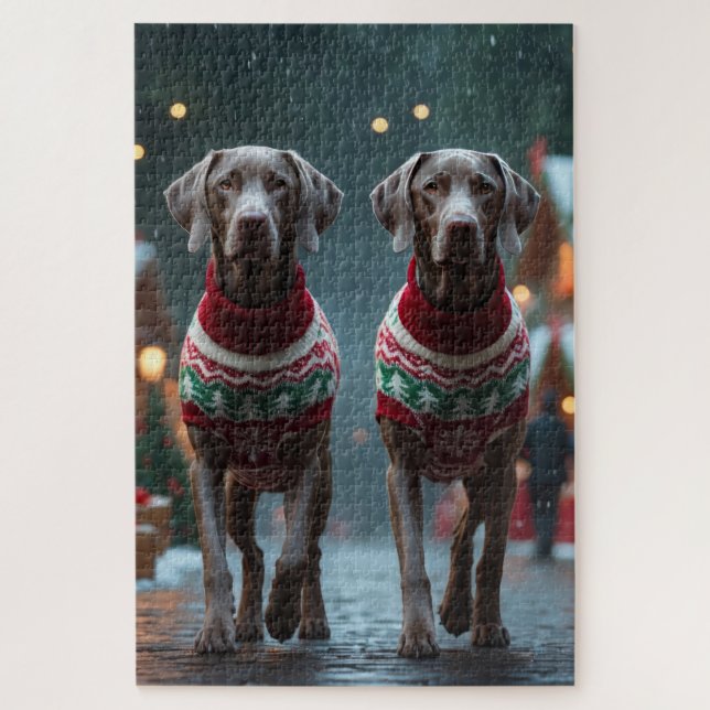 Puzzle Perros Weimaraner Navidad Nieve Fiesta (Vertical)