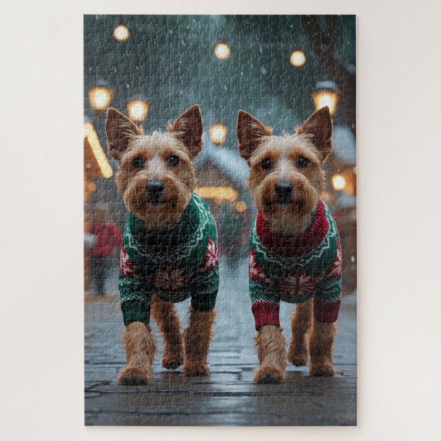 Puzzle Perros Wire Fox Terrier Navidad Nieve Fiesta (Vertical)