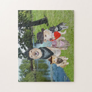 Puzzle Perros y gatos en gorras de vaquero