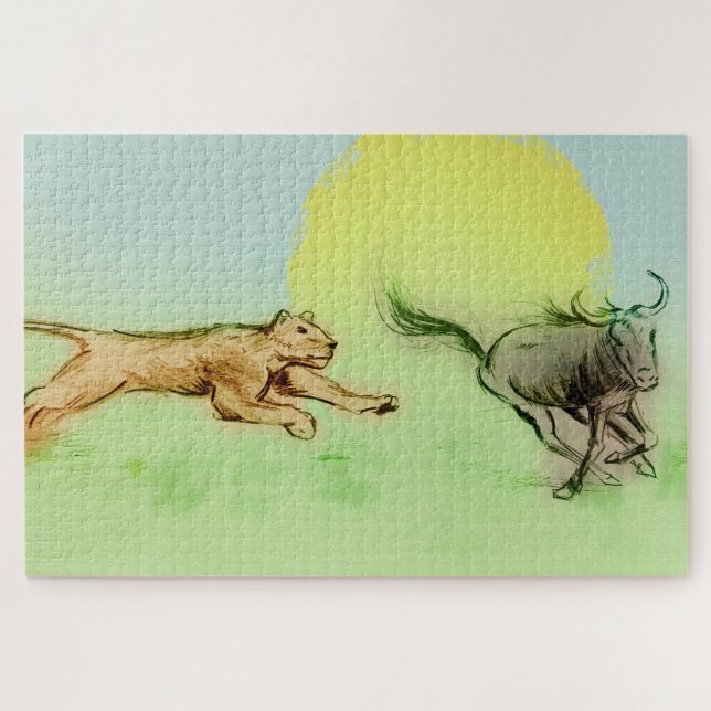 Puzzle Persecución de animales salvajes en la naturaleza  (Horizontal)