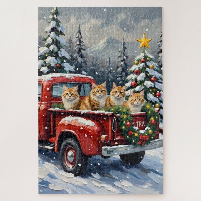 Puzzle Persian Cat Christmas Red Truck Holiday (Vertical)