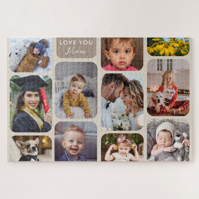 Puzzle Personaliza 11 fotos Taupe Modern Love You Mom (Horizontal)