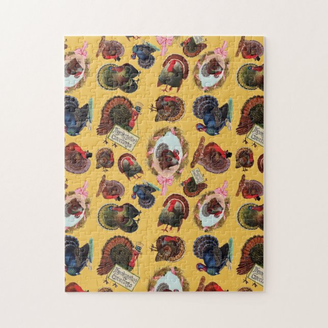 Puzzle Personalizable Vintage Thanksgiving Turkeys (Vertical)