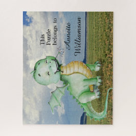 Puzzle Personalización de dinosaurio verde lindo con nomb