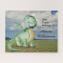 Puzzle Personalización de dinosaurio verde lindo con nomb