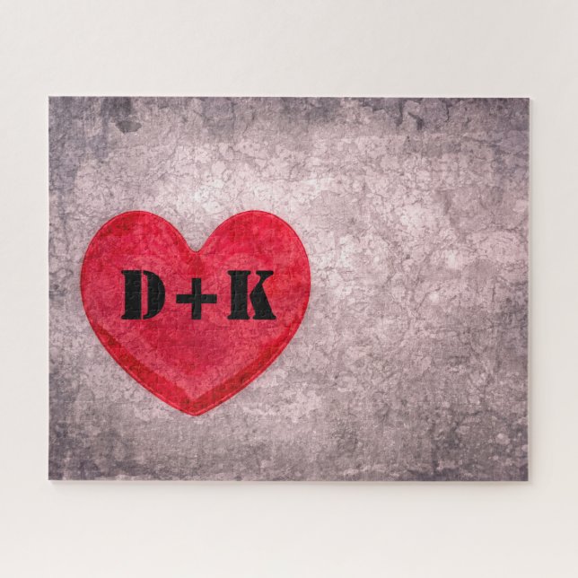 Puzzle Personalización del monograma de corazón lavado de (Horizontal)