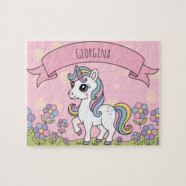 Puzzle Personalizada Cute Girly Unicorn (Horizontal)