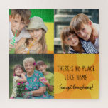 Puzzle Personalizado 3 Collage de fotos cuadrado sin luga<br><div class="desc">Rompecabezas de rompecabezas personalizado con 3 de tus fotos favoritas y opción para editar el texto. La letra dice "No hay lugar como el hogar (excepto el de la abuela)" y puedes editar esto para leer a Nana o Mimi por ejemplo. La plantilla de fotos también está preparada para agregar...</div>