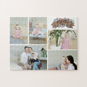 Puzzle Personalizado 5 Foto/ Con Banner Floral De Familia