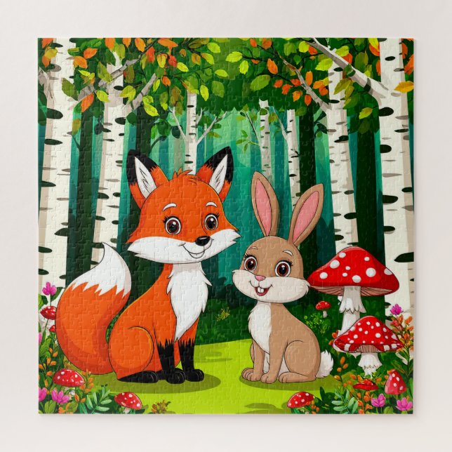 Puzzle Personalizado Adorable Fox con hongos (Vertical)
