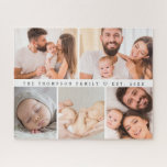 Puzzle Personalizado año de Collage de fotos familiares P<br><div class="desc">Crea un gran rompecabezas personalizado con un collage de 5 fotos de la familia para un regalo memorable y atractivo. Este rompecabezas personalizado muestra cinco de tus fotos familiares favoritas en un hermoso diseño de galería, trayendo alegría y nostalgia a medida que lo intentas. Ideal para reuniones familiares, regalos de...</div>