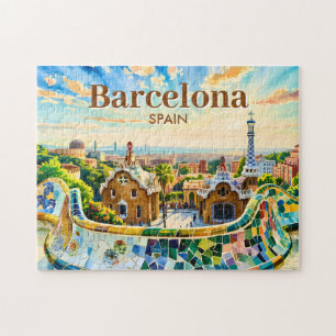Puzzle Personalizado Barcelona España Acuarela Park Guell