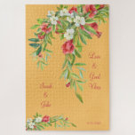 Puzzle Personalizado Boda Toscana Pareja Amor y Bien<br><div class="desc">Acuarela Toscana Rompecabezas del follaje granado. Elegante. Nombres Coloridos. Amor y buenas vibraciones. Fecha.</div>