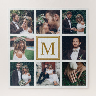Puzzle Personalizado Collage 8 Boda Photo Gold Monograma