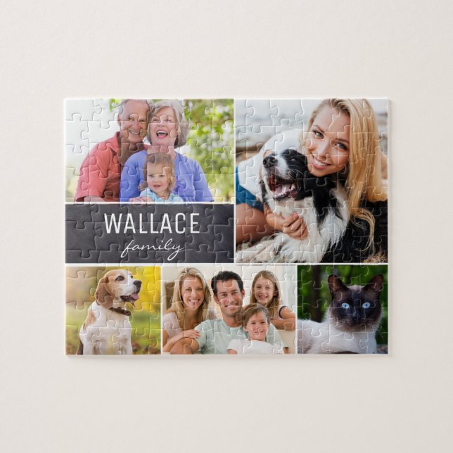 Puzzle Personalizado Collage con el nombre de familia Cha (Horizontal)