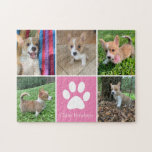 Puzzle Personalizado Collage de fotos de perro Bonito Pap<br><div class="desc">Este hermoso rompecabezas fotográfico del mascota de cachorros está personalizado con adorables fotos de tu dulce perro chica. Personalizar este regalo de moda con tus propias fotos de crías personalizados alrededor de un bonito cuadrado rosa con una linda huella de pata blanca y el nombre de tu perro en el...</div>