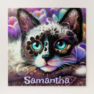 Puzzle Personalizado crocus floral de gato blanco gitano 