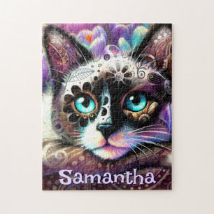 Puzzle Personalizado crocus floral de gato blanco gitano