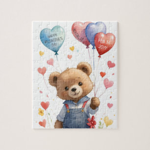 Puzzle Personalizado Cute Watercolor Teddy Bear Día de Sa