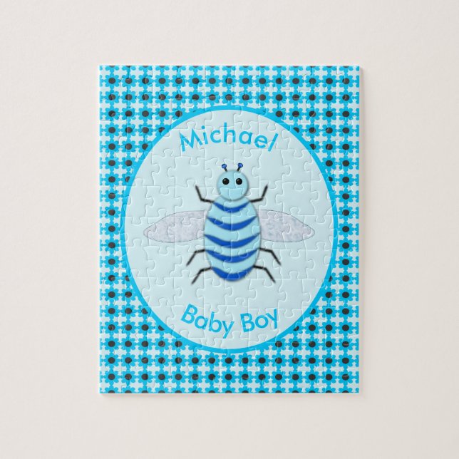Puzzle Personalizado de Abeja de Niño Azul (Vertical)